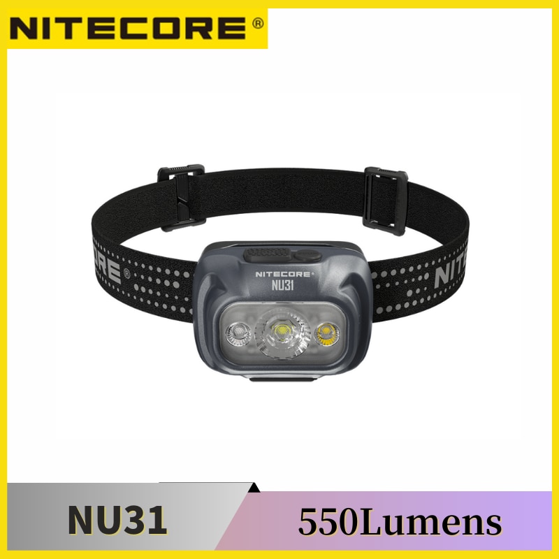 NITECORE NU31 트리플 출력 경량 헤드램프, 550 루멘 USB-C 충전식 헤드라이트, 내장 배터리